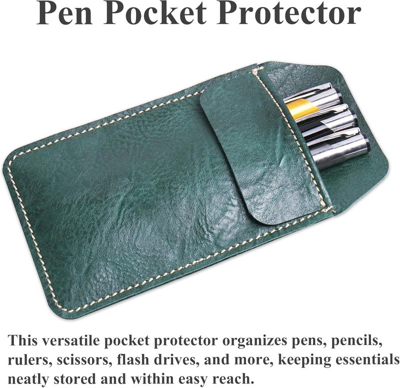 Haecsfl 2 Pieces PU Leather Pocket Protector,Pen Pouch Holder Organizer for Shirts, Lab Coats, Pants - Multi-Purpose - Holds Pens, Pointers, Pencils, and Notes(2-Dark Green) - Image 2
